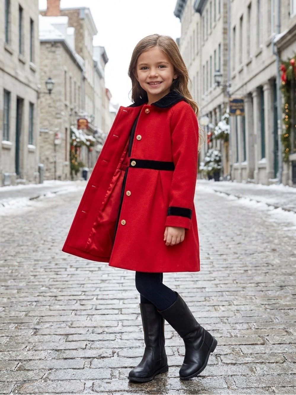 Gymboree Red Coat with Black Trim and Gold Buttons